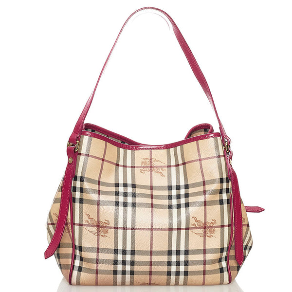 バーバリー ノバチェック シャドーホース ワンショルダーバッグ ベージュ ピンク PVC レザー レディース BURBERRY 【中古】