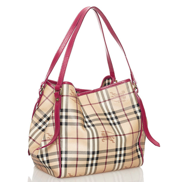 バーバリー ノバチェック シャドーホース ワンショルダーバッグ ベージュ ピンク PVC レザー レディース BURBERRY 【中古】