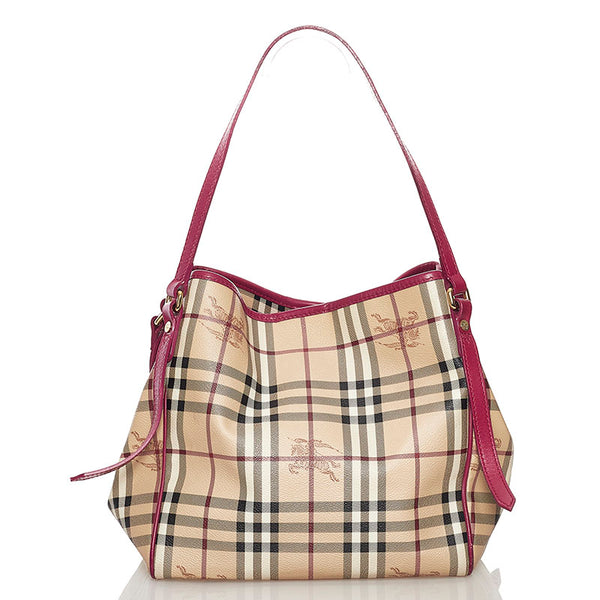 バーバリー ノバチェック シャドーホース ワンショルダーバッグ ベージュ ピンク PVC レザー レディース BURBERRY 【中古】