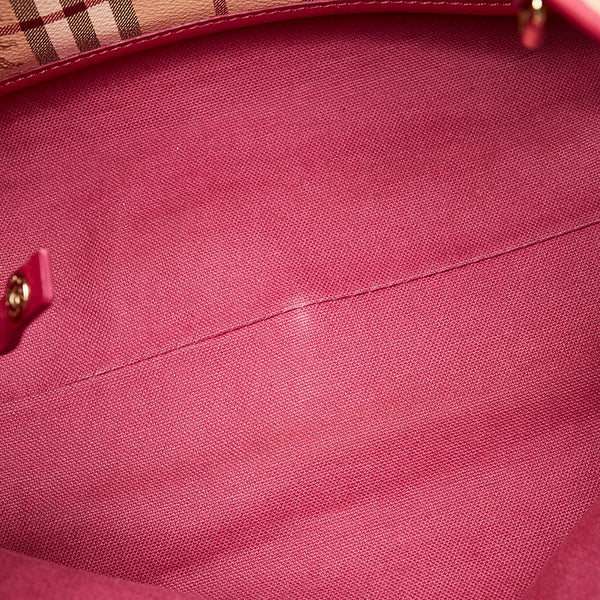 バーバリー ノバチェック シャドーホース ワンショルダーバッグ ベージュ ピンク PVC レザー レディース BURBERRY 【中古】