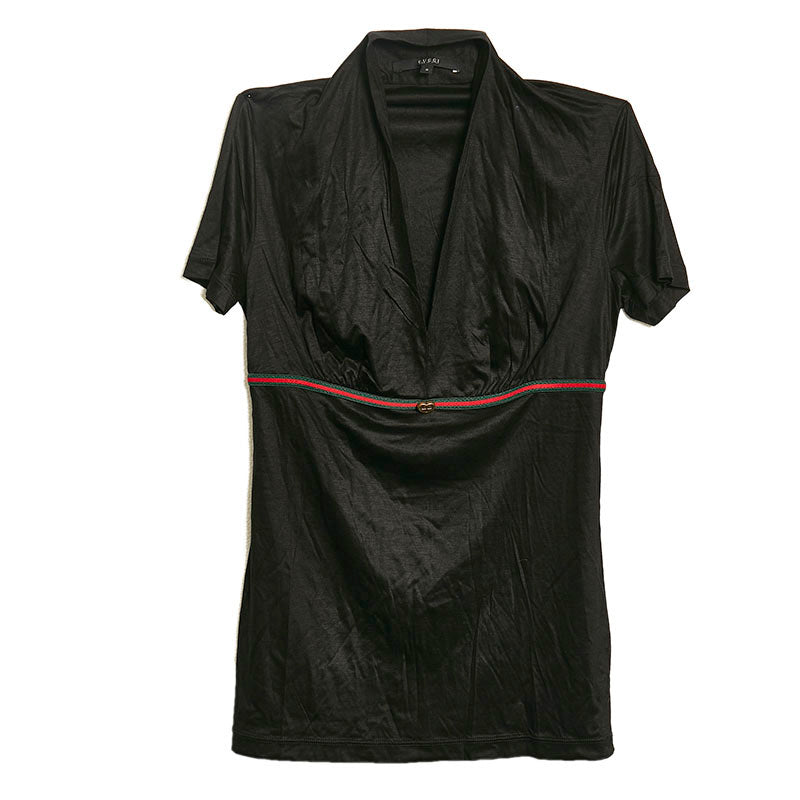 グッチ シェリーライン Vネック 半袖Ｔシャツ ブラック レーヨン レディース GUCCI 【中古】