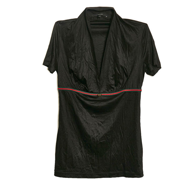 グッチ シェリーライン Vネック 半袖Ｔシャツ ブラック レーヨン レディース GUCCI 【中古】