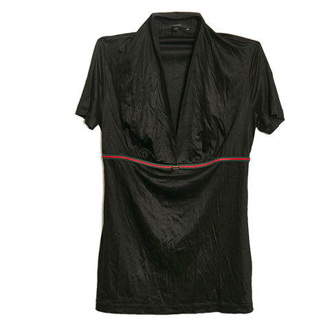 グッチ シェリーライン Vネック 半袖Ｔシャツ ブラック レーヨン レディース GUCCI 【中古】