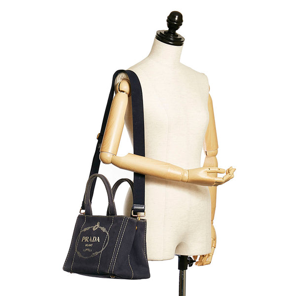 プラダ カナパ ハンドバッグ ショルダーバッグ 2WAY 1BG439 ブルー キャンバス レディース PRADA 【中古】