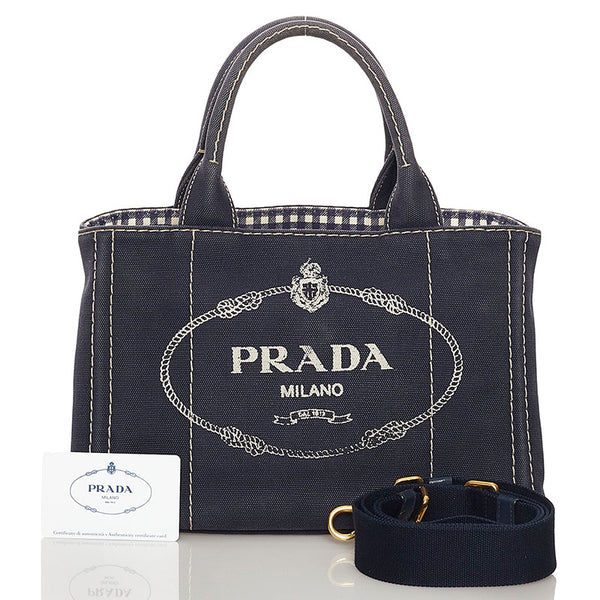 プラダ カナパ ハンドバッグ ショルダーバッグ 2WAY 1BG439 ブルー キャンバス レディース PRADA 【中古】