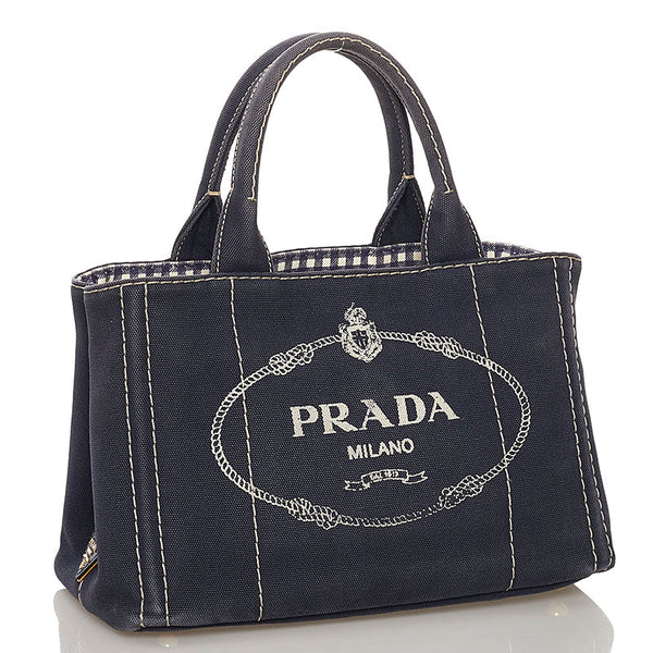 プラダ カナパ ハンドバッグ ショルダーバッグ 2WAY 1BG439 ブルー キャンバス レディース PRADA 【中古】