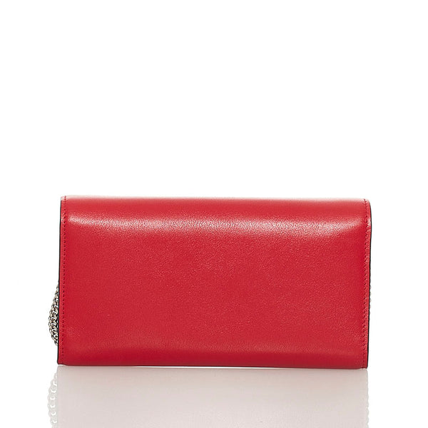 ジミーチュウ クリスタルバックル チェーン ショルダーウォレット レッド シルバー レザー レディース JIMMY CHOO 【中古】