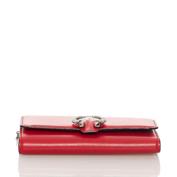 ジミーチュウ クリスタルバックル チェーン ショルダーウォレット レッド シルバー レザー レディース JIMMY CHOO 【中古】