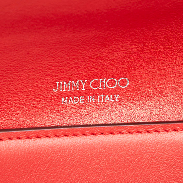 ジミーチュウ クリスタルバックル チェーン ショルダーウォレット レッド シルバー レザー レディース JIMMY CHOO 【中古】