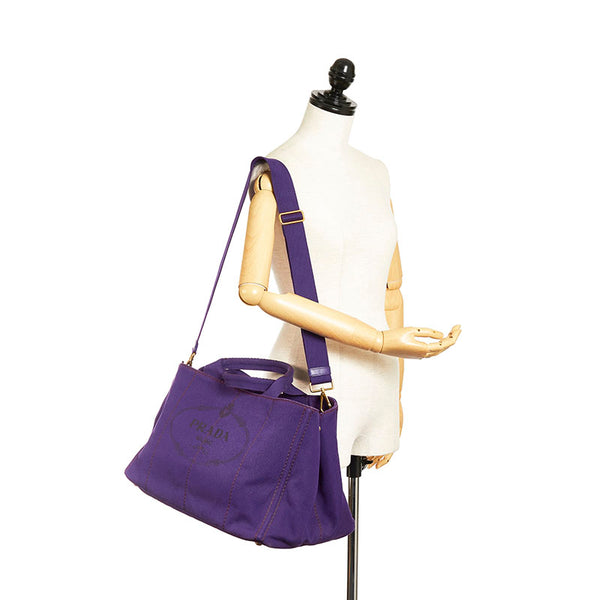 プラダ カナパ L ハンドバッグ ショルダーバッグ 2WAY パープル キャンバス レディース PRADA 【中古】