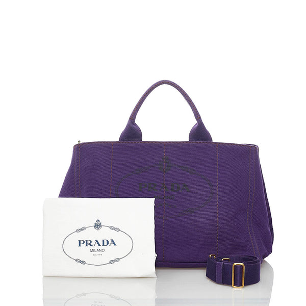 プラダ カナパ L ハンドバッグ ショルダーバッグ 2WAY パープル キャンバス レディース PRADA 【中古】
