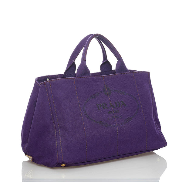 プラダ カナパ L ハンドバッグ ショルダーバッグ 2WAY パープル キャンバス レディース PRADA 【中古】