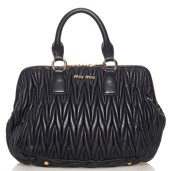 ミュウミュウ マテラッセ ハンドバッグ ブラック レザー レディース MIUMIU 【中古】