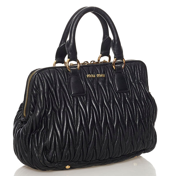 ミュウミュウ マテラッセ ハンドバッグ ブラック レザー レディース MIUMIU 【中古】