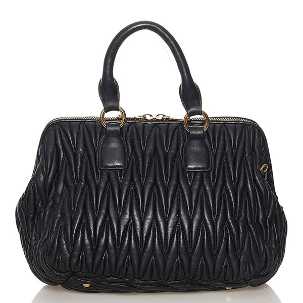 ミュウミュウ マテラッセ ハンドバッグ ブラック レザー レディース MIUMIU 【中古】