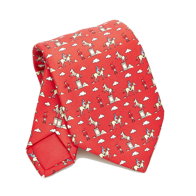 エルメス 総柄 ネクタイ レッド シルク メンズ HERMES 【中古】