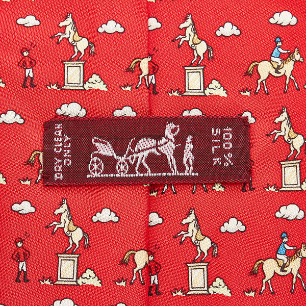 エルメス 総柄 ネクタイ レッド シルク メンズ HERMES 【中古】
