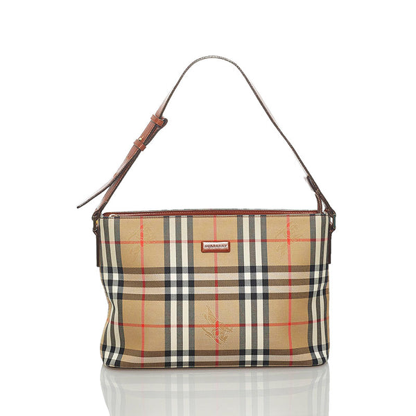 バーバリー ノバチェック ワンショルダーバッグ ブラウン キャンバス レザー レディース BURBERRY 【中古】