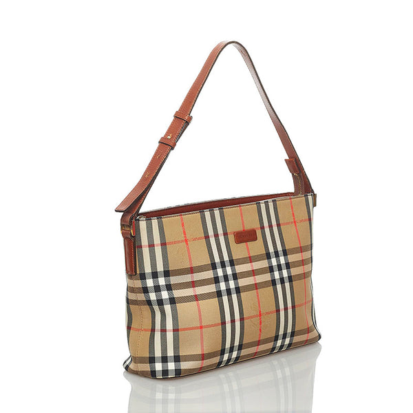バーバリー ノバチェック ワンショルダーバッグ ブラウン キャンバス レザー レディース BURBERRY 【中古】