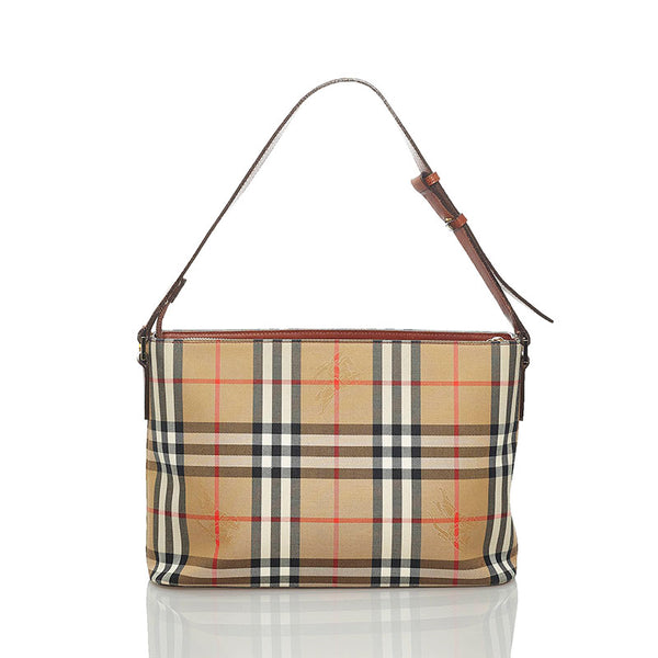バーバリー ノバチェック ワンショルダーバッグ ブラウン キャンバス レザー レディース BURBERRY 【中古】