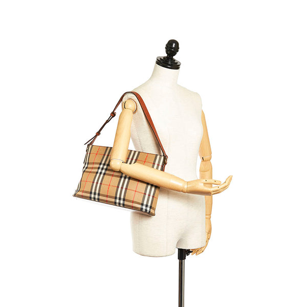 バーバリー ノバチェック ワンショルダーバッグ ブラウン キャンバス レザー レディース BURBERRY 【中古】