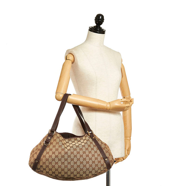 グッチ ＧGキャンバス ハンドバッグ 130736 ベージュ ブラウン キャンバス レザー レディース GUCCI 【中古】
