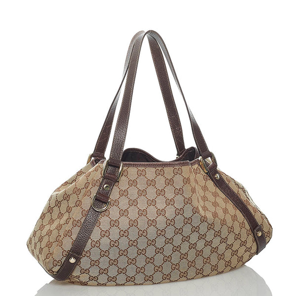 グッチ ＧGキャンバス ハンドバッグ 130736 ベージュ ブラウン キャンバス レザー レディース GUCCI 【中古】