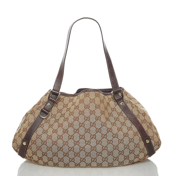グッチ ＧGキャンバス ハンドバッグ 130736 ベージュ ブラウン キャンバス レザー レディース GUCCI 【中古】