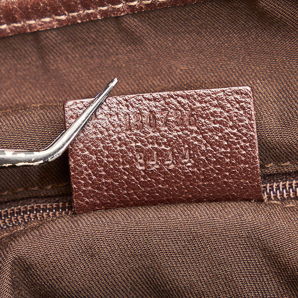 グッチ ＧGキャンバス ハンドバッグ 130736 ベージュ ブラウン キャンバス レザー レディース GUCCI 【中古】