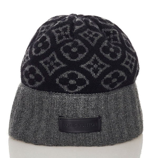 ルイ ヴィトン モノグラム ボネスキー ニットキャップ M71951 グレー ブラック カシミヤ メンズ LOUIS VUITTON 【中古】