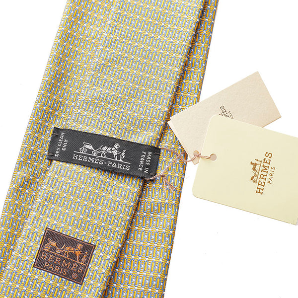 エルメス ネクタイ グレー イエロー シルク メンズ HERMES 【中古】