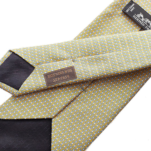 エルメス ネクタイ グレー イエロー シルク メンズ HERMES 【中古】