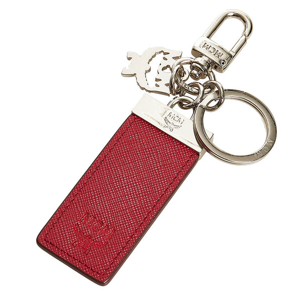 エム シー エム キーリング キーホルダー バッグチャーム レッド シルバー レザー メタル レディース MCM 【中古】