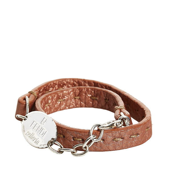 フェンディ セレリア ブレスレット ピンクブラウン シルバー レザー SV925 シルバー レディース FENDI 【中古】