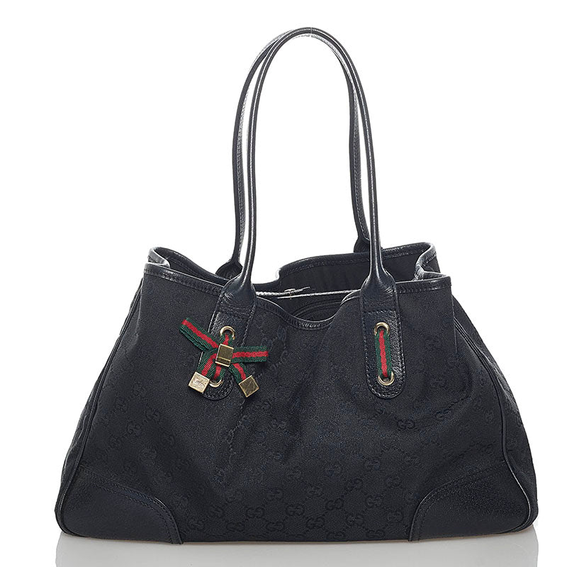 グッチ GGキャンバス プリンシー リボン ショルダーバッグ トートバッグ 163805 ブラック キャンバス レザー レディース GUCCI 【中古】