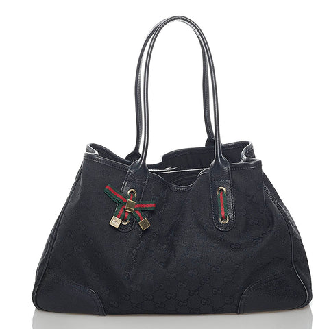 グッチ GGキャンバス プリンシー リボン ショルダーバッグ トートバッグ 163805 ブラック キャンバス レザー レディース GUCCI 【中古】
