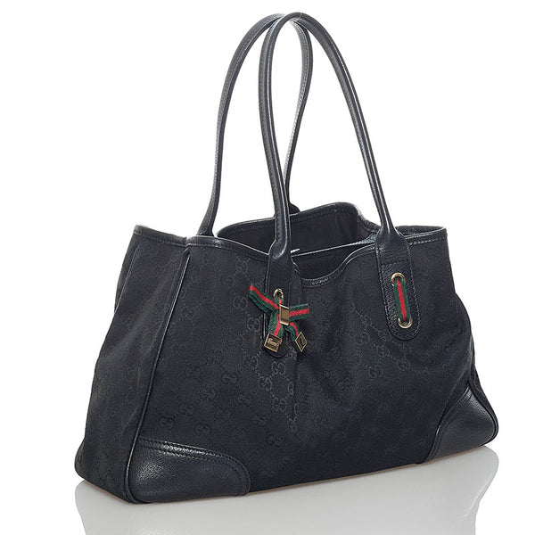 グッチ GGキャンバス プリンシー リボン ショルダーバッグ トートバッグ 163805 ブラック キャンバス レザー レディース GUCCI 【中古】