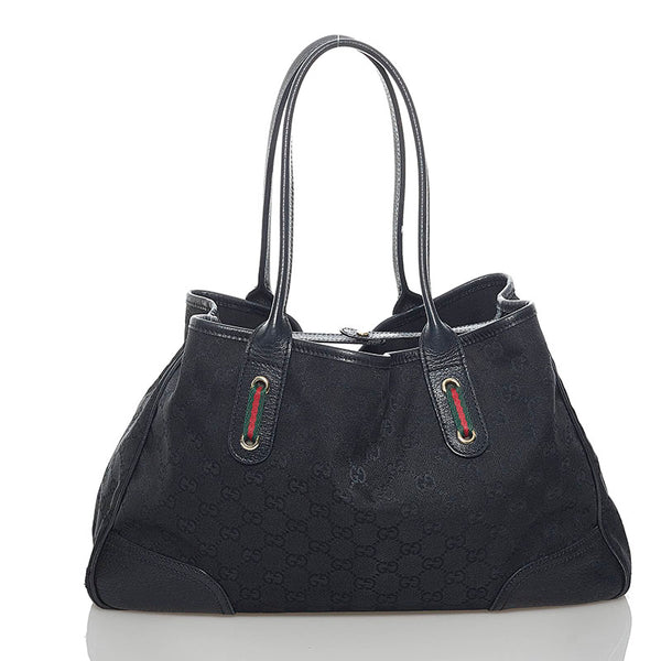 グッチ GGキャンバス プリンシー リボン ショルダーバッグ トートバッグ 163805 ブラック キャンバス レザー レディース GUCCI 【中古】
