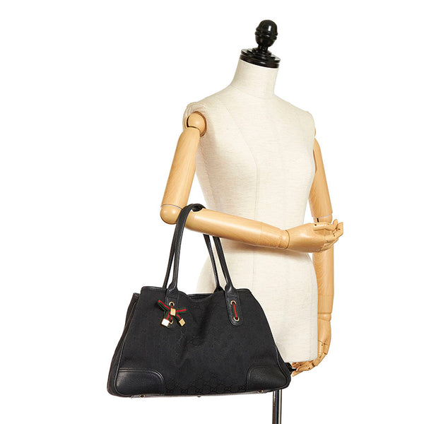 グッチ GGキャンバス プリンシー リボン ショルダーバッグ トートバッグ 163805 ブラック キャンバス レザー レディース GUCCI 【中古】