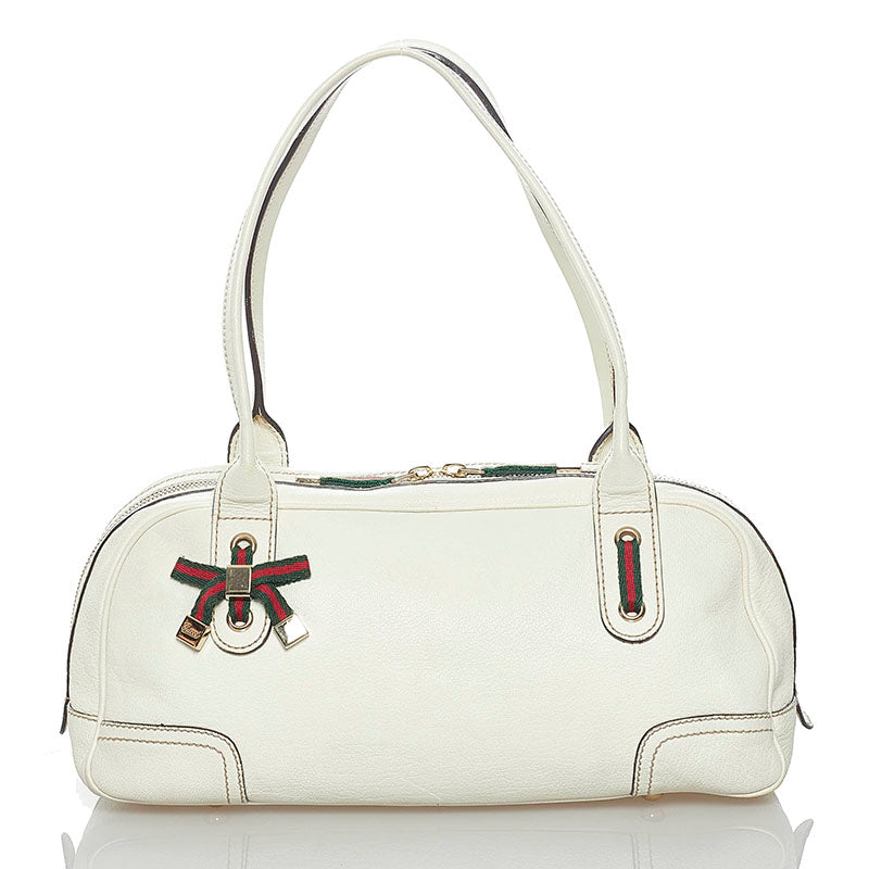 グッチ プリンシー シェリーライン リボン ショルダーバッグ 161720 ホワイト レザー レディース GUCCI 【中古】