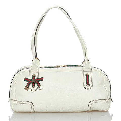 グッチ プリンシー シェリーライン リボン ショルダーバッグ 161720 ホワイト レザー レディース GUCCI 【中古】