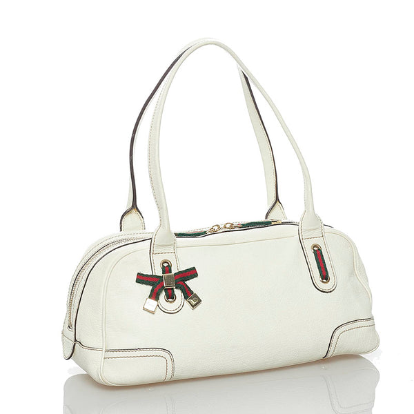 グッチ プリンシー シェリーライン リボン ショルダーバッグ 161720 ホワイト レザー レディース GUCCI 【中古】