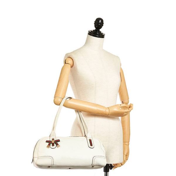 グッチ プリンシー シェリーライン リボン ショルダーバッグ 161720 ホワイト レザー レディース GUCCI 【中古】