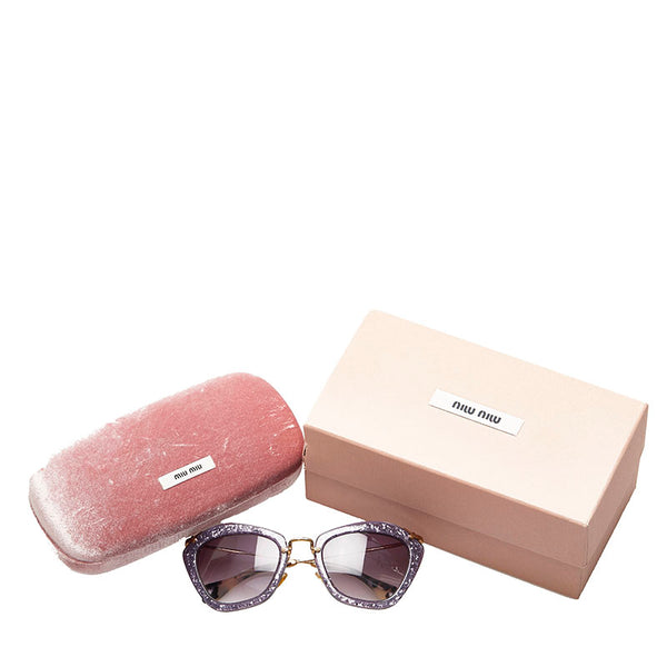 ミュウミュウ SMU10N ラメ サングラス パープル ゴールド ブラウン メッキ プラスチック レディース MIUMIU 【中古】
