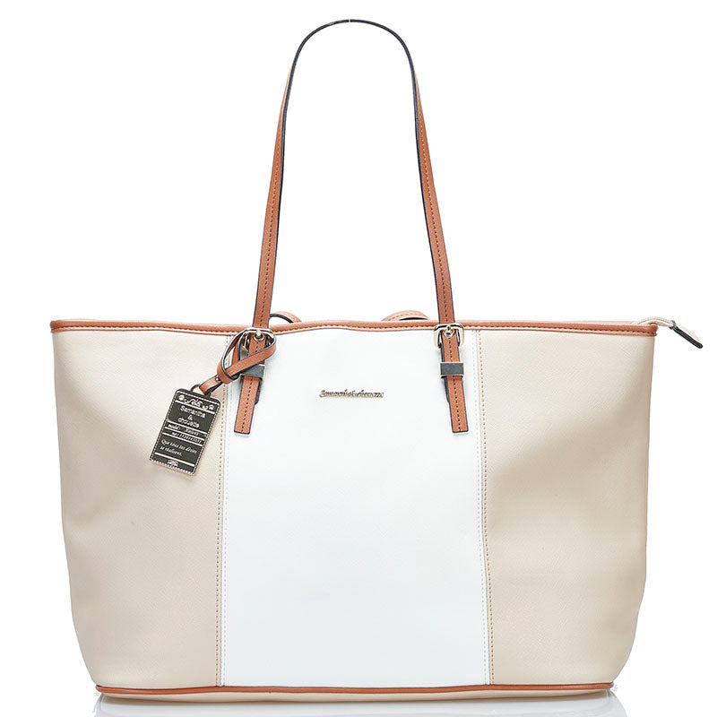 サマンサタバサ トートバッグ ベージュ ホワイト レザー レディース Samantha Thavasa 【中古】