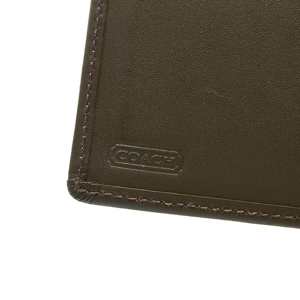 コーチ シグネチャー 三つ折り財布 コンパクトウォレット  ブラウン キャンバス レザー レディース COACH 【中古】