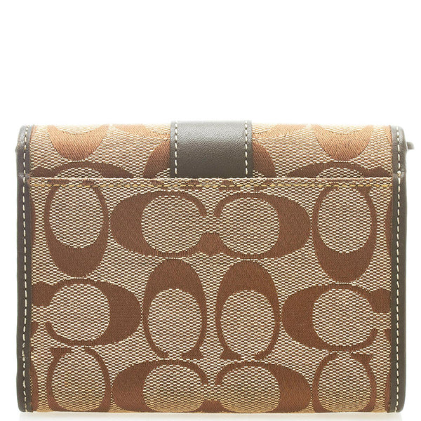 コーチ シグネチャー 三つ折り財布 コンパクトウォレット  ブラウン キャンバス レザー レディース COACH 【中古】