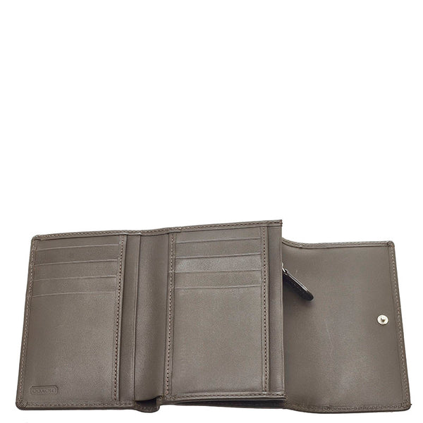 コーチ シグネチャー 三つ折り財布 コンパクトウォレット  ブラウン キャンバス レザー レディース COACH 【中古】