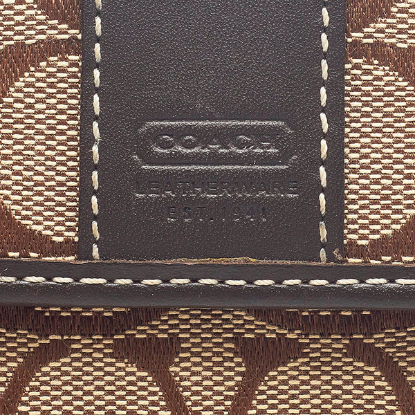 コーチ シグネチャー 三つ折り財布 コンパクトウォレット  ブラウン キャンバス レザー レディース COACH 【中古】