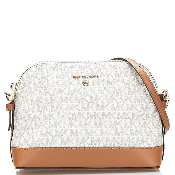 マイケルコース MKモノグラム 斜め掛け ミニショルダーバッグ ホワイト ブラウン PVC レザー レディース Michael Kors 【中古】